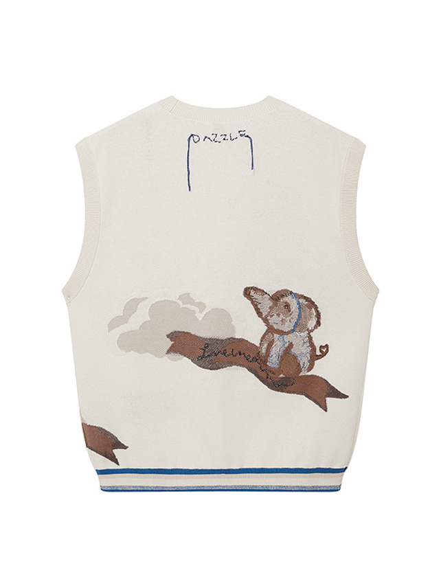 Elephant Design Embroidery Sleeveless Knit