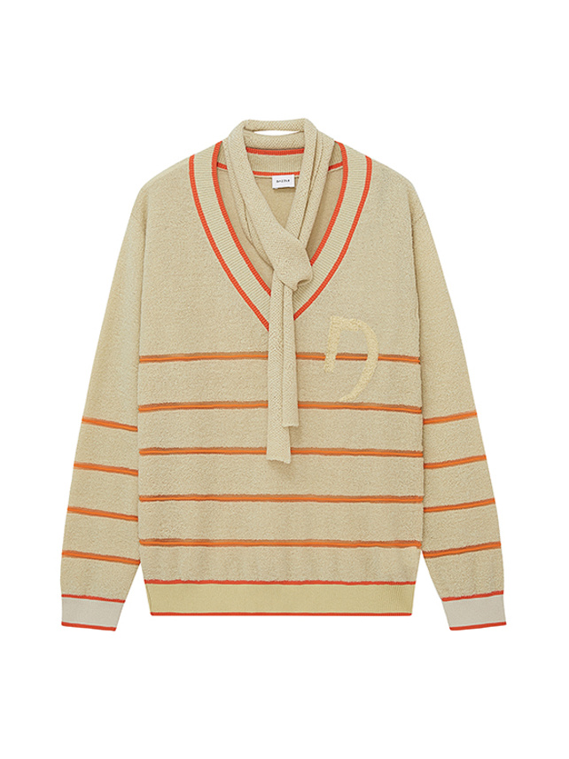 Orange Line Stole V-Neck Knit