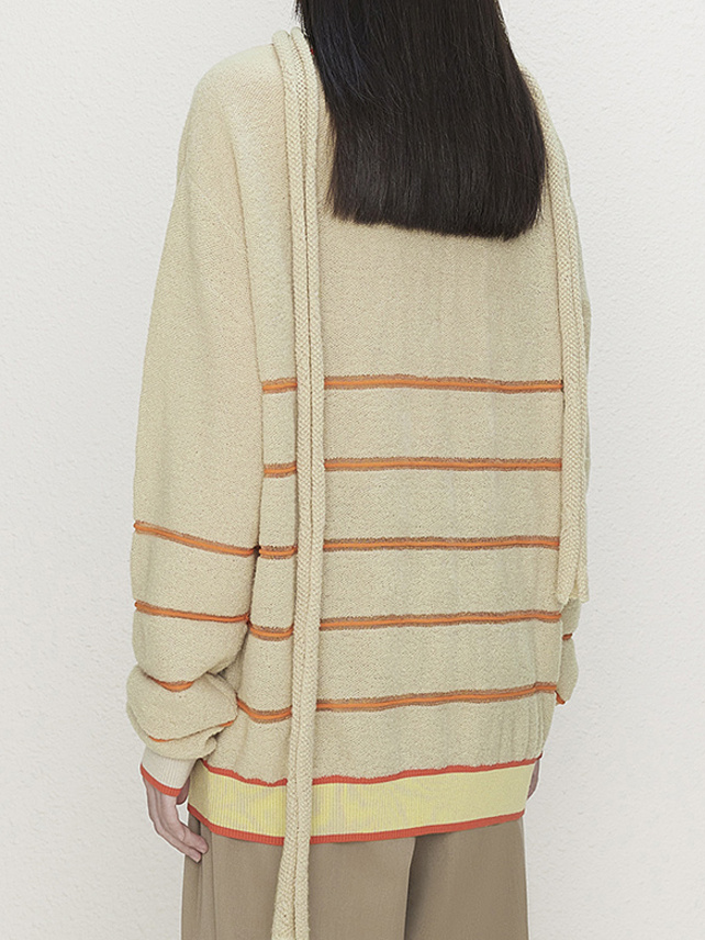 Orange Line Stole V-Neck Knit