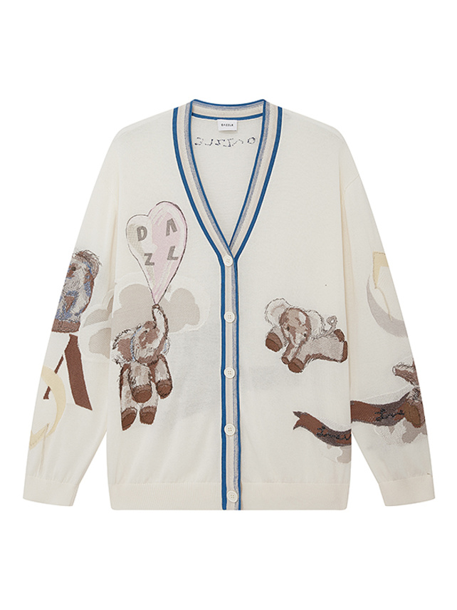 Elephant Design Embroidery Knit Cardigan