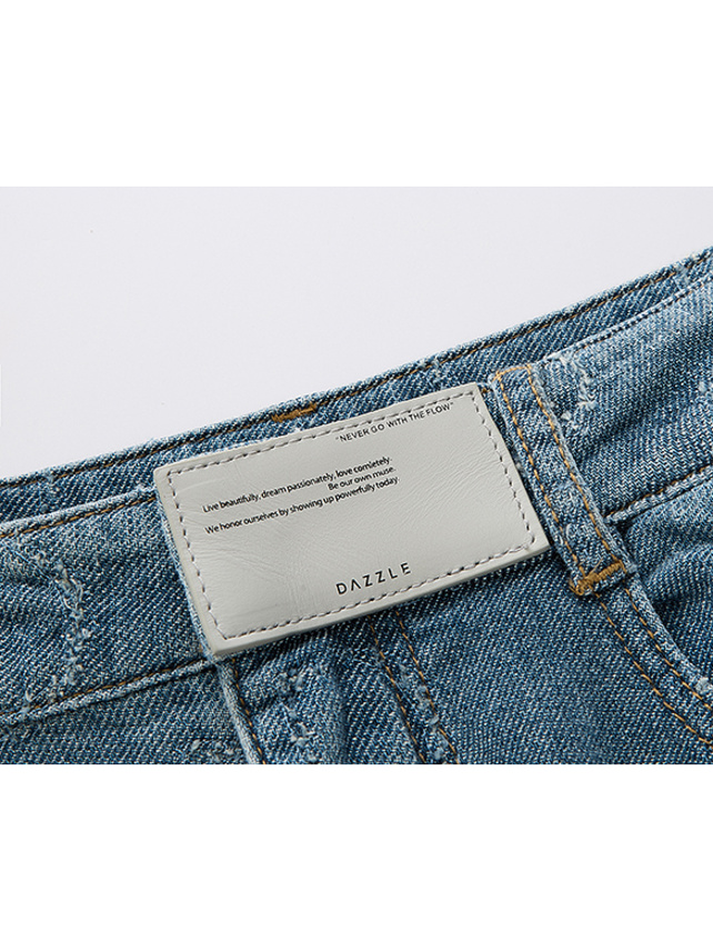 Logo Design Patch Denim Pants