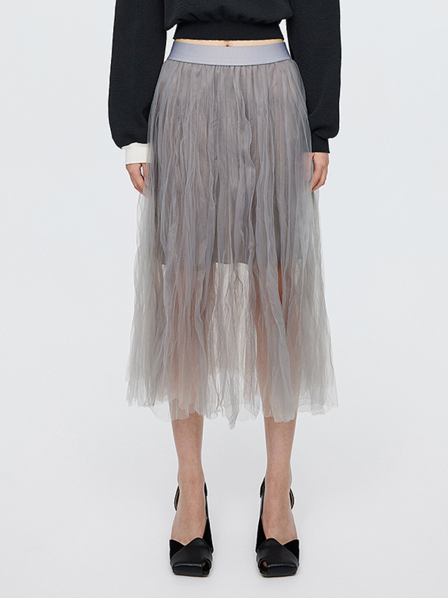 Slit Gray Tulle Skirt