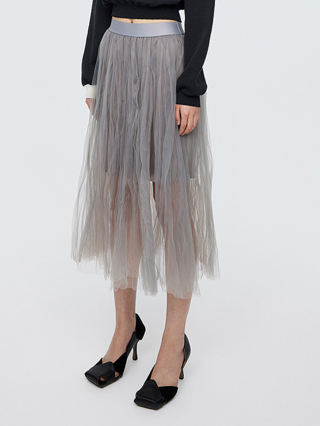 Slit Gray Tulle Skirt