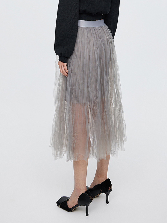 Slit Gray Tulle Skirt