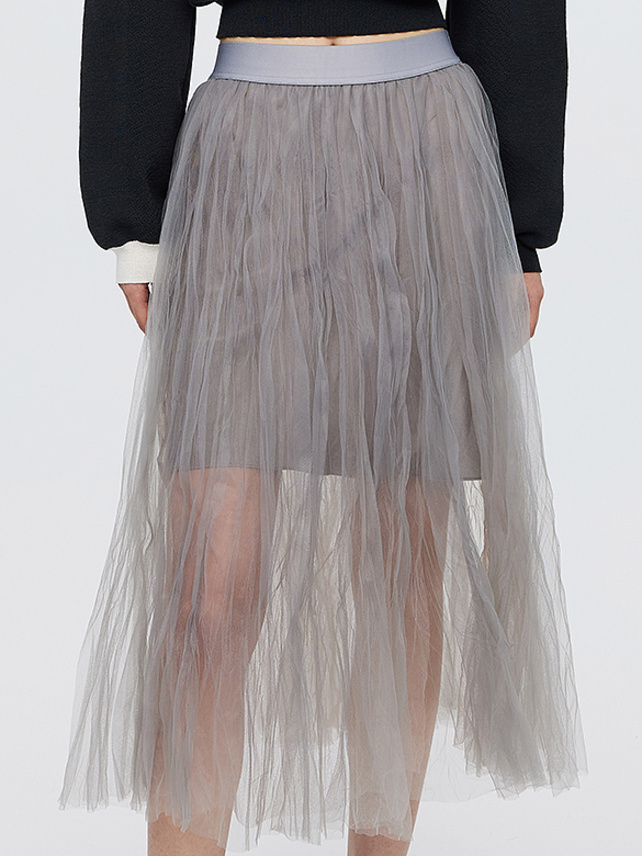 Slit Gray Tulle Skirt