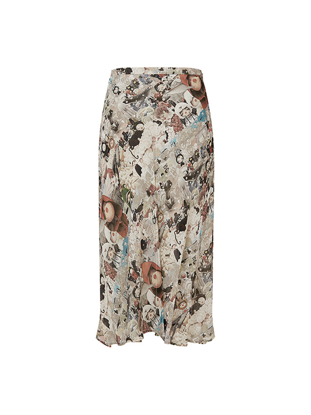 Illustration Printed Nylon Skirt