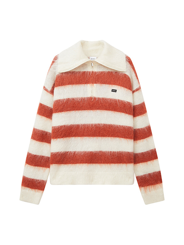 Mohair Stripe Zipper Knit Top