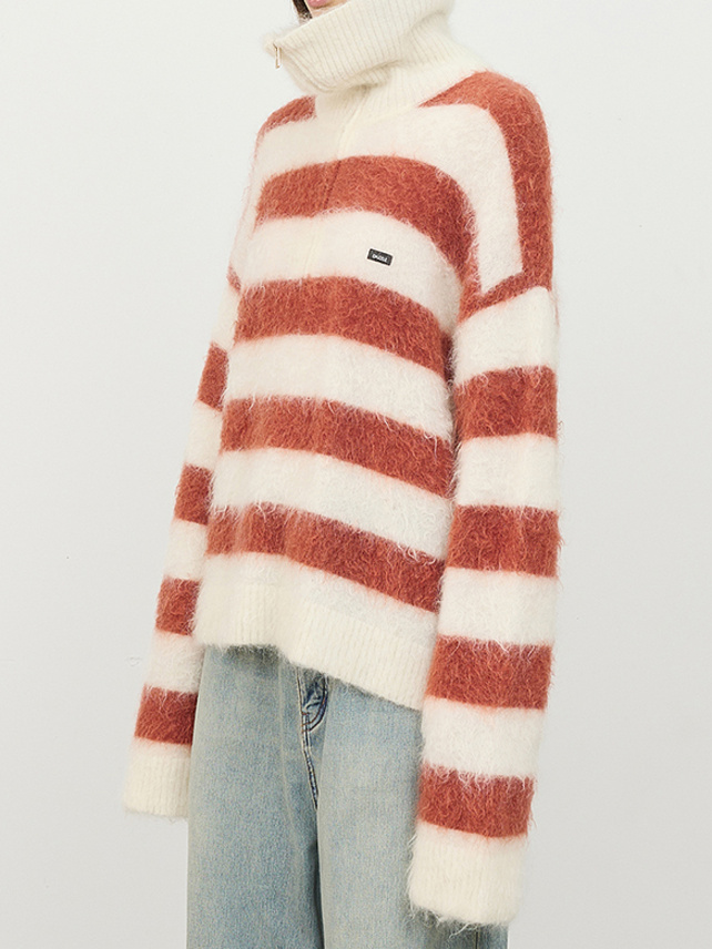 Mohair Stripe Zipper Knit Top