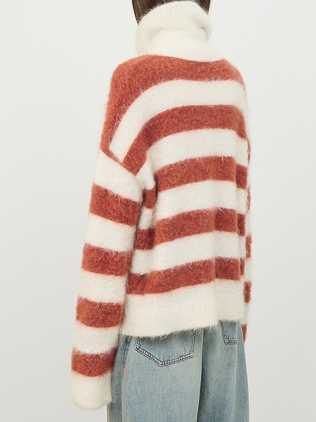 Mohair Stripe Zipper Knit Top