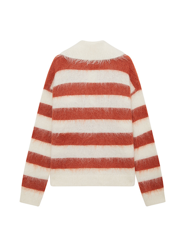 Mohair Stripe Zipper Knit Top