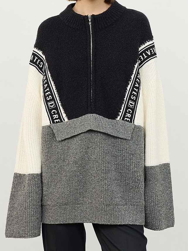 Bi-Color Design Zipper Knit