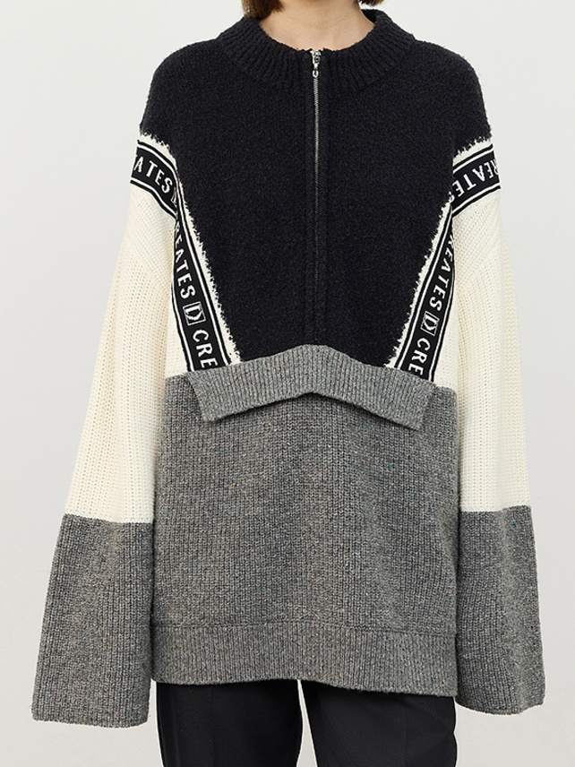 Bi-Color Design Zipper Knit