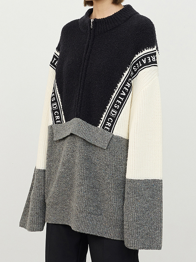 Bi-Color Design Zipper Knit