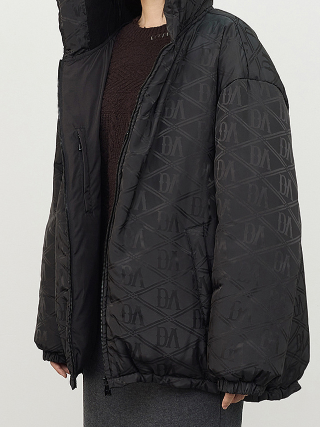 Logo Printed Hoodie Down Coat