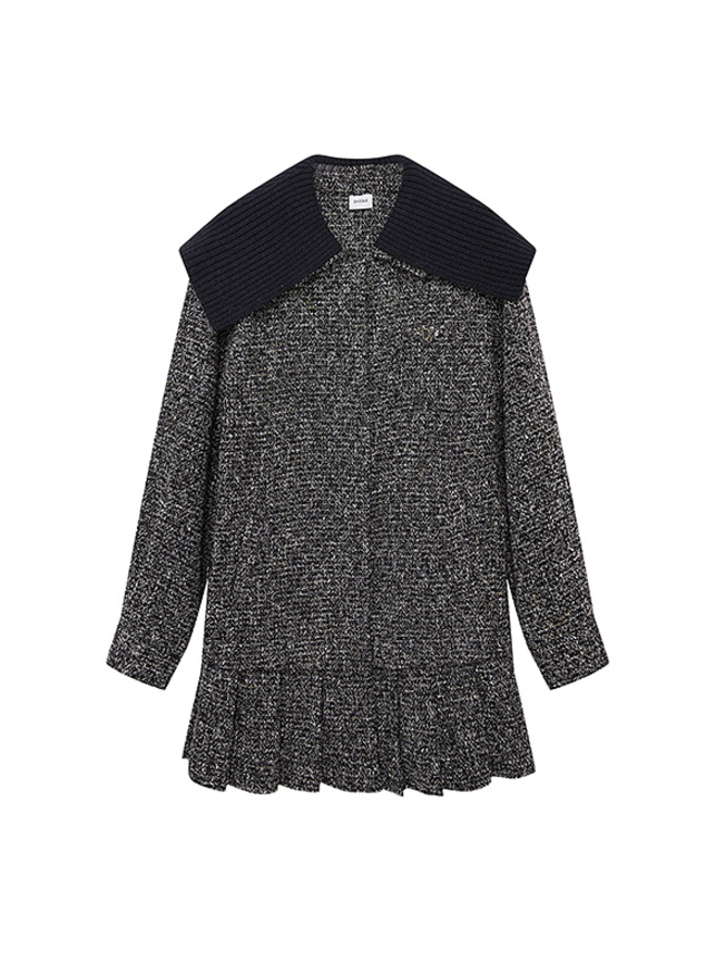 Rib Knitting Collar Tweed Dress