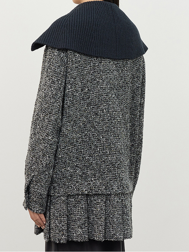 Rib Knitting Collar Tweed Dress