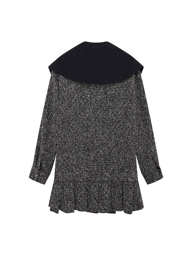 Rib Knitting Collar Tweed Dress