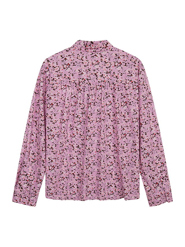 Cat & Flower Printed Bow-tie Blouse