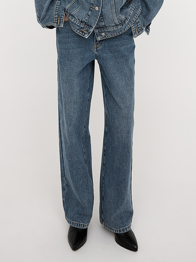 Line-stone Design Denim Pants