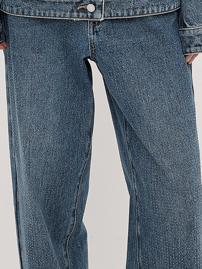 Line-stone Design Denim Pants