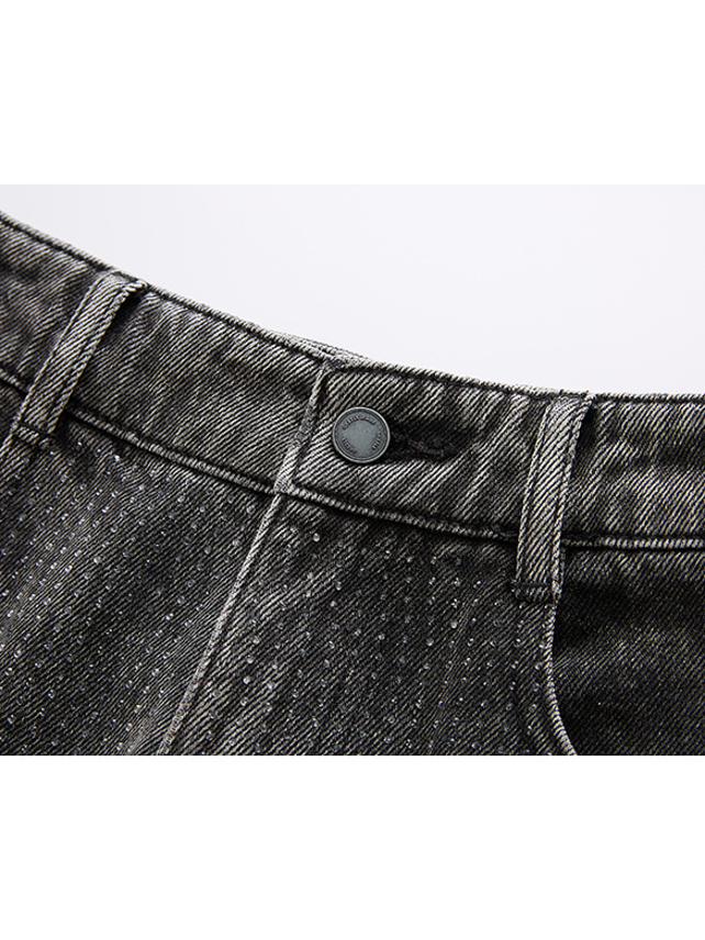 Line-stone Design Denim Pants