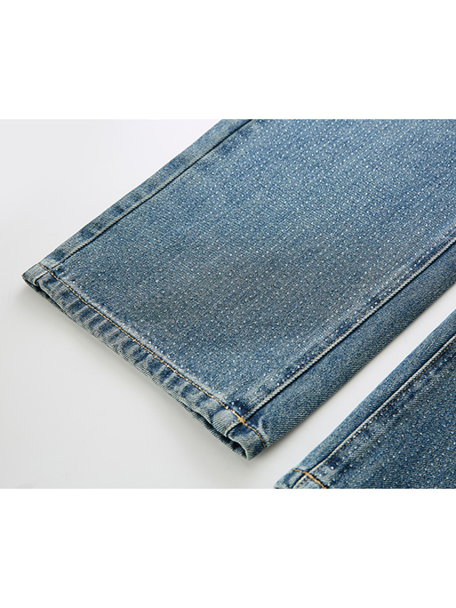 Line-stone Design Denim Pants