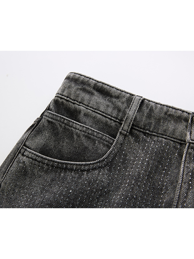 Line-stone Design Denim Pants