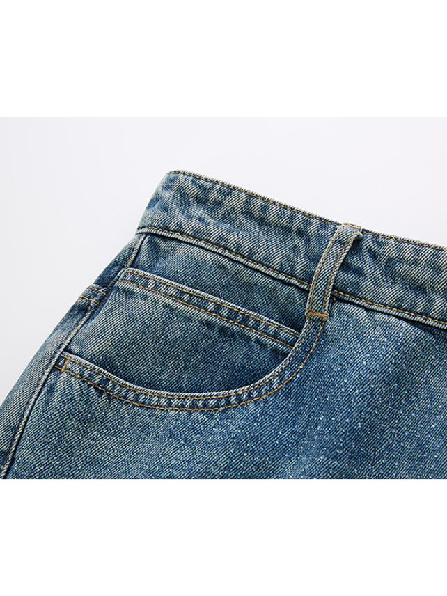 Line-stone Design Denim Pants