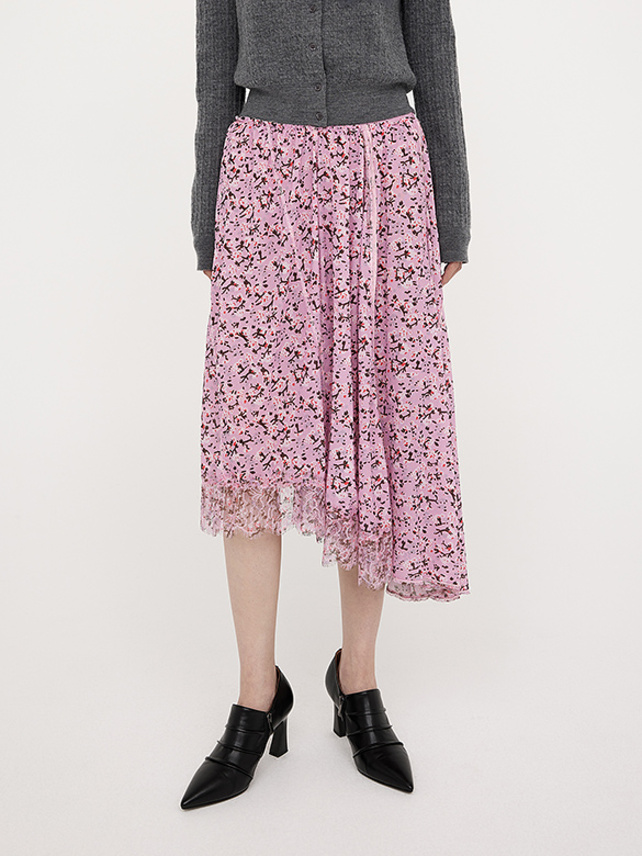 Cat & Flower Printed Skirt