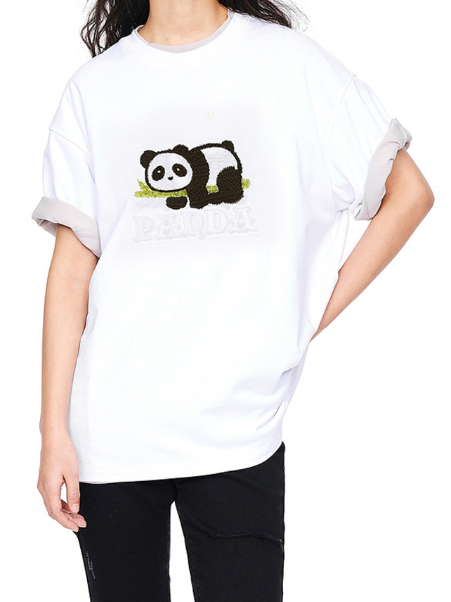 Sequins & Needle-Punch Design Panda T-Shirt