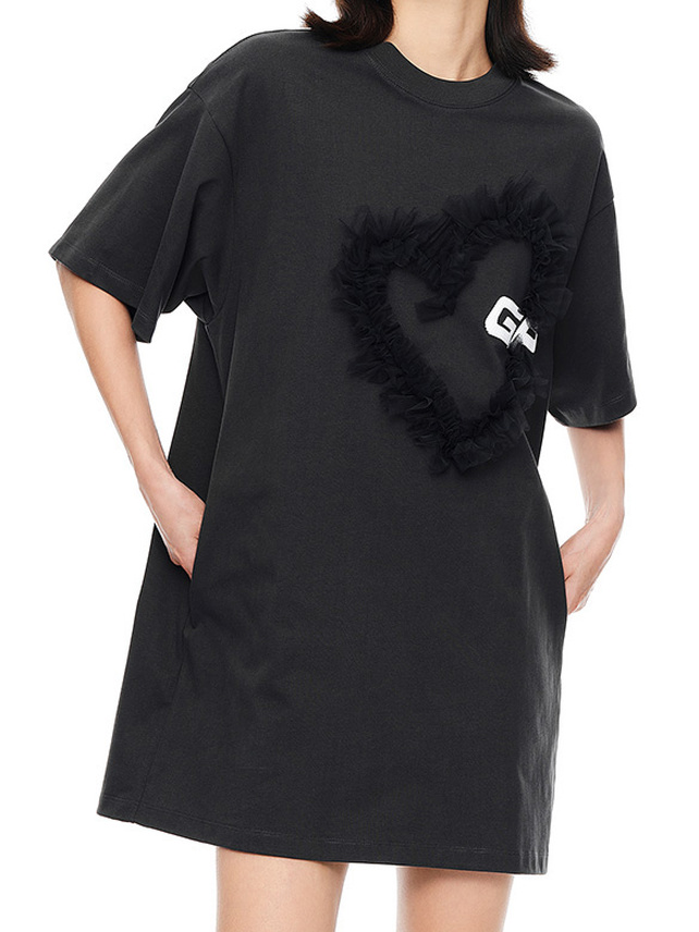 Heart Tulle Design T-Shirt Dress