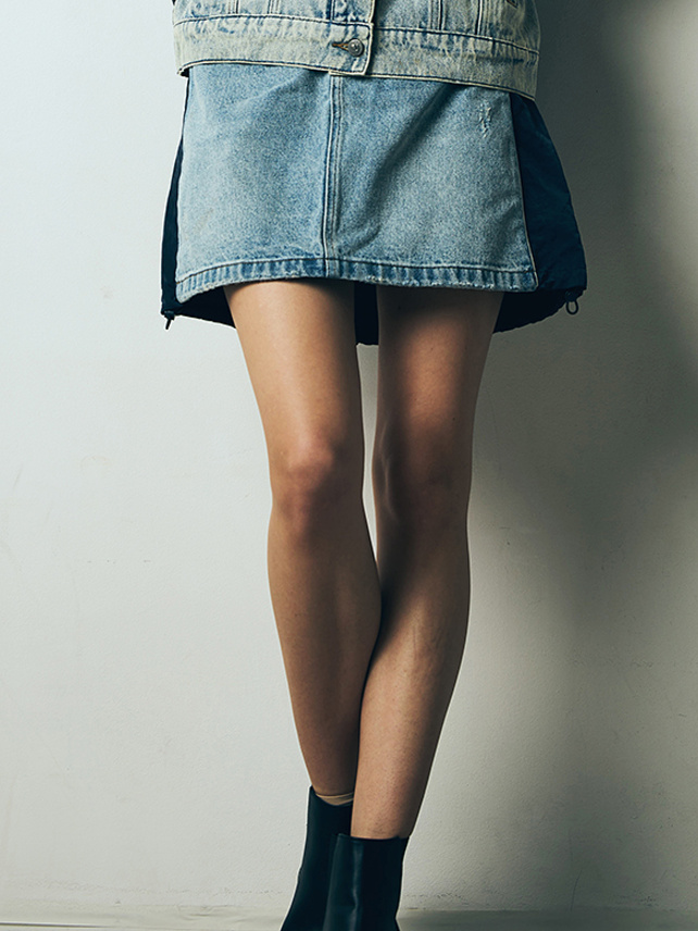 Nylon Combination Denim Skirt