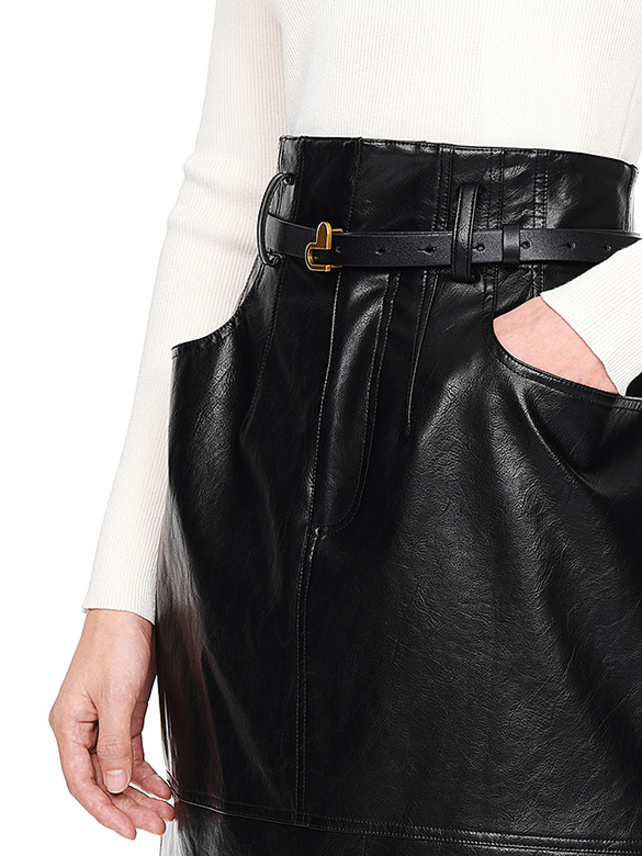 Belted Fake Leather Skirt