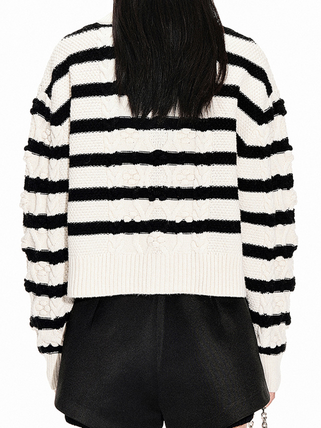 Stripe Design Knitting Cardigan