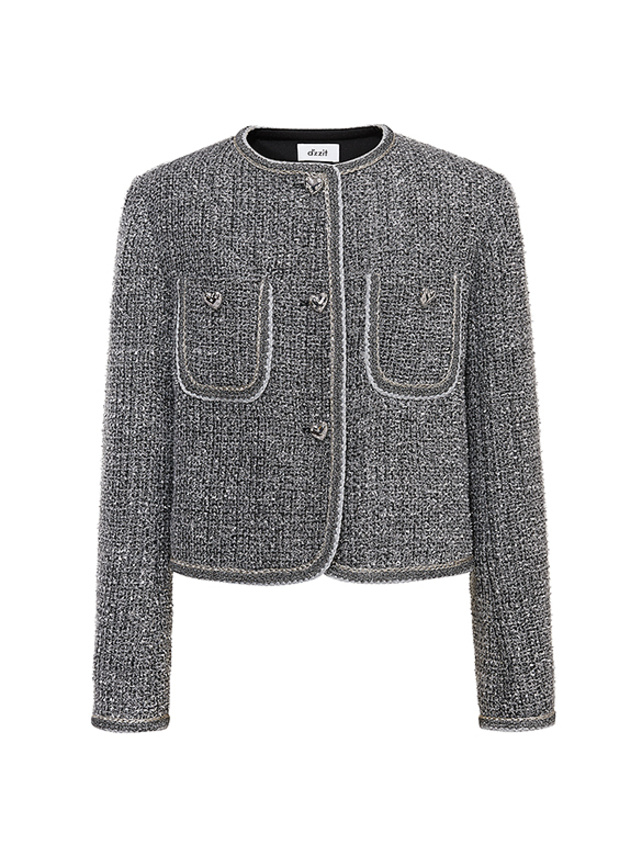 Piping Silver Glitter Tweed Jacket