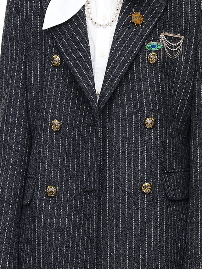 Pin-Stripe Brooch Jacket - DAZZLE FASHION(ダズルファッション)／d