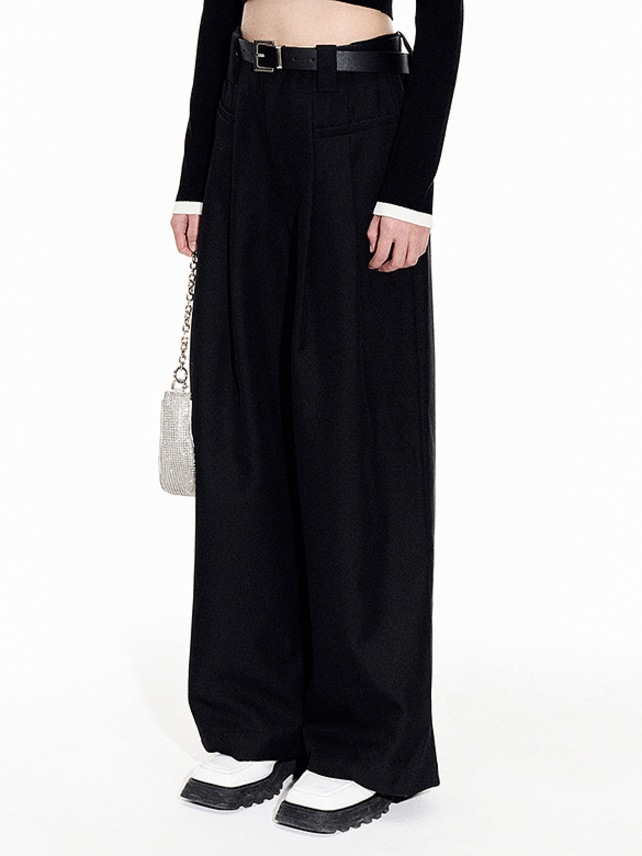 Belted Tuck Wide Pants