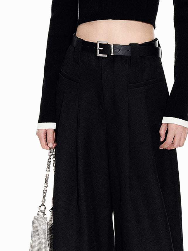 Belted Tuck Wide Pants
