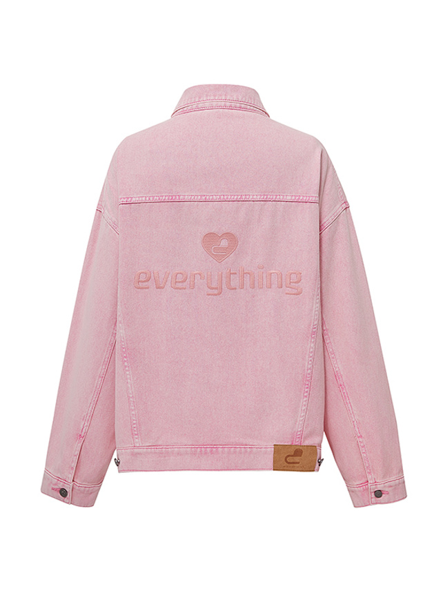 Back-Side Embroidery Pink Denim Jacket