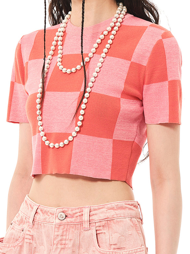 Summer Color checkered Knit Top