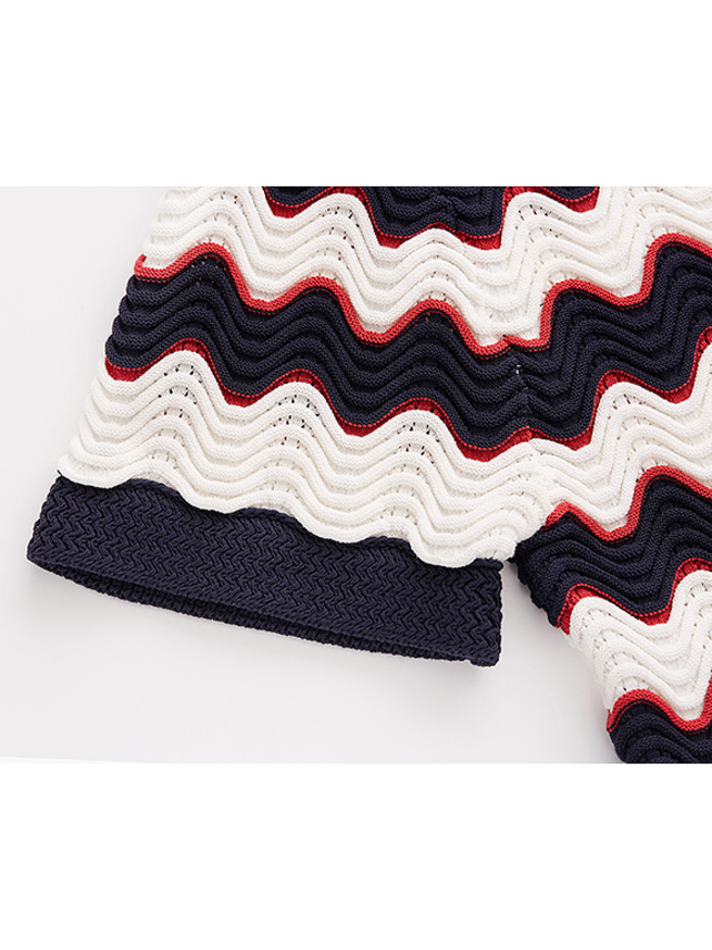 Wave Stripe Design Knit Cardigan