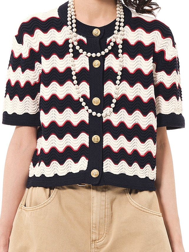 Wave Stripe Design Knit Cardigan