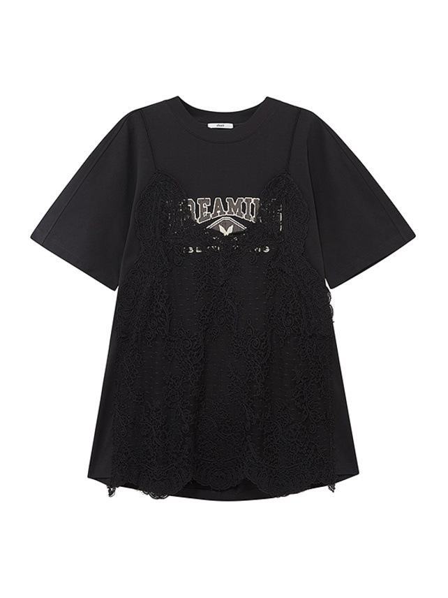 Lace Cami Docking Design T-Shirt Dress