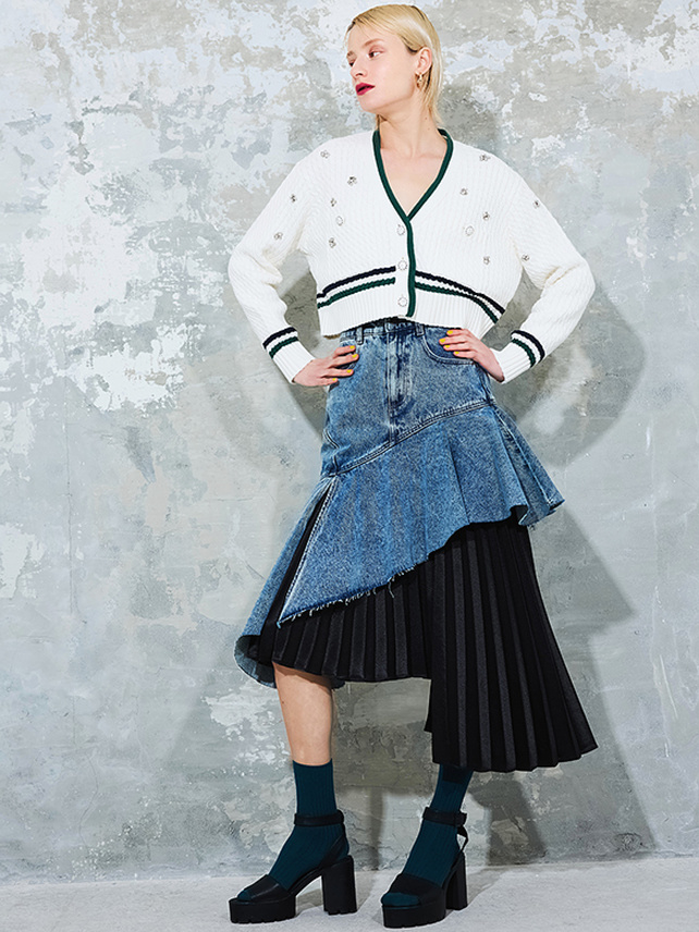 Asymmetry Design Pleats Skirt - DAZZLE FASHION(ダズルファッション