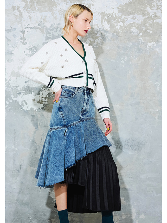 Asymmetry Design Pleats Skirt - DAZZLE FASHION(ダズルファッション 