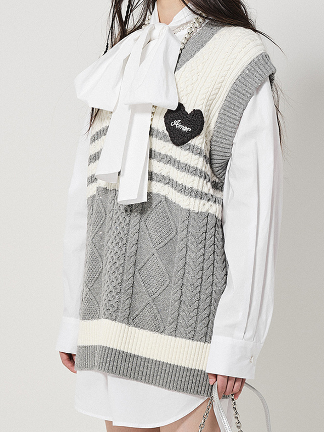 Gray & White Sleeveless Knit