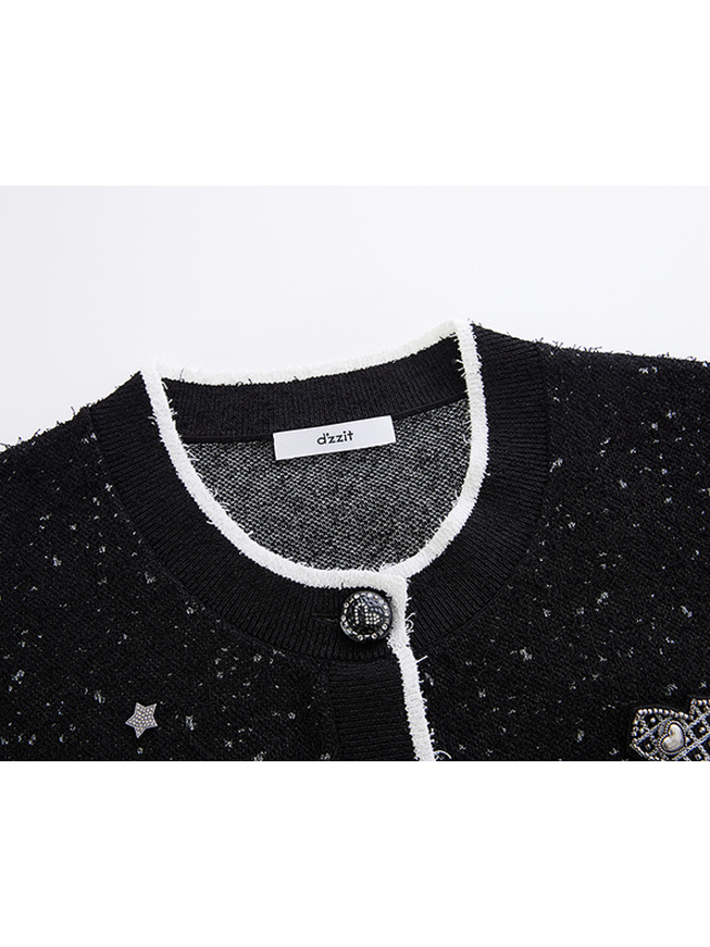 Random Brooch Glitter Knit Cardigan - DAZZLE FASHION(ダズル