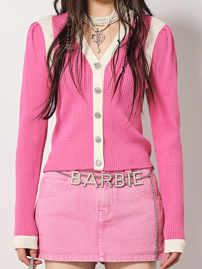 Bi-Color Scheme Design Rib Knit Cardigan - DAZZLE FASHION(ダズル