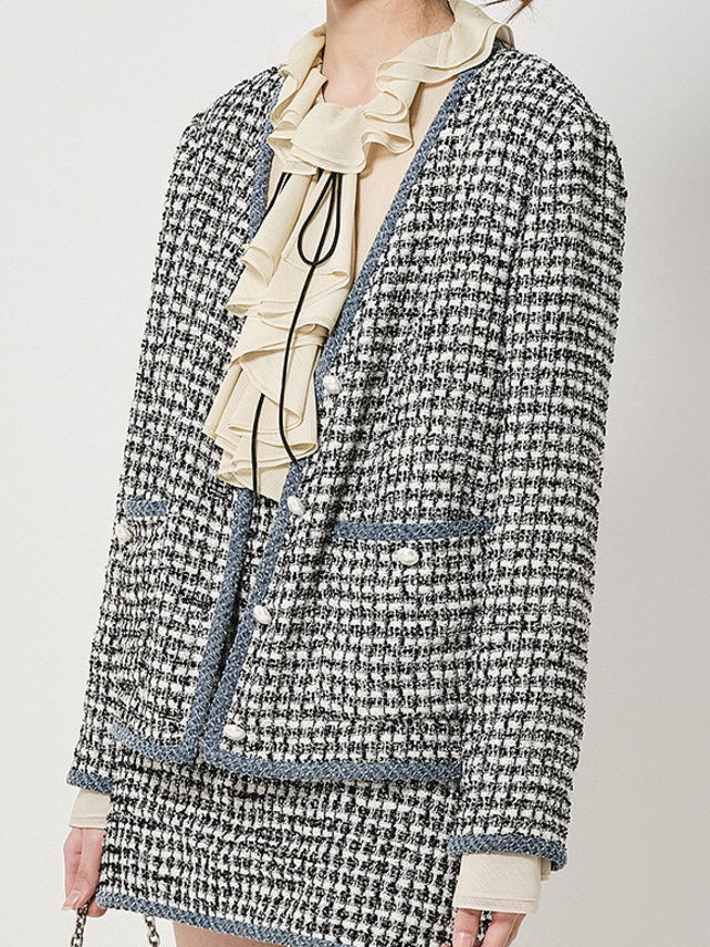 Denim Piping Tweed Jacket - DAZZLE FASHION(ダズルファッション)／d