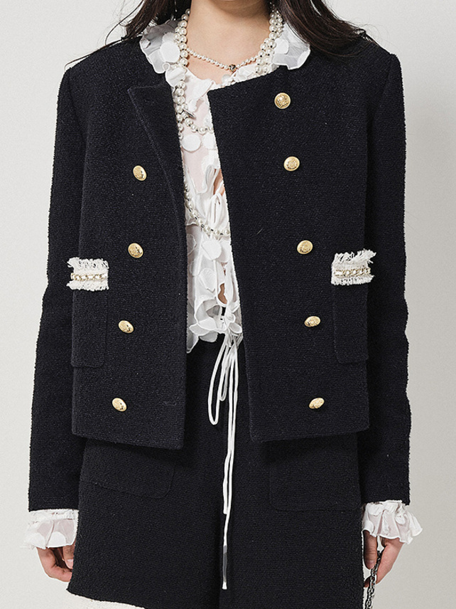 Tweed No-Collar Jacket